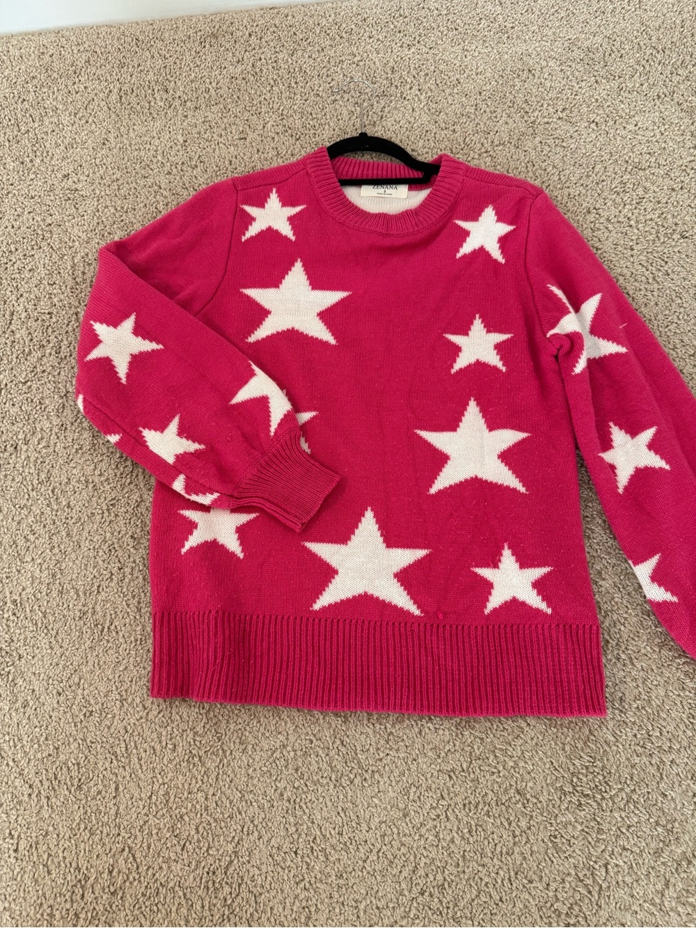 Bright Pink Star Pattern Crewneck Sweater - Women's